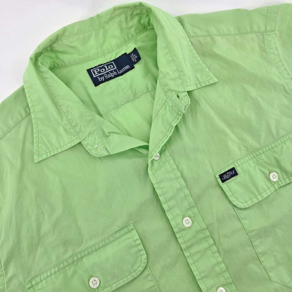 POLO RALPH LAUREN Button Up Lime Green Poplin Cotton S/S Shirt Men Sz Large